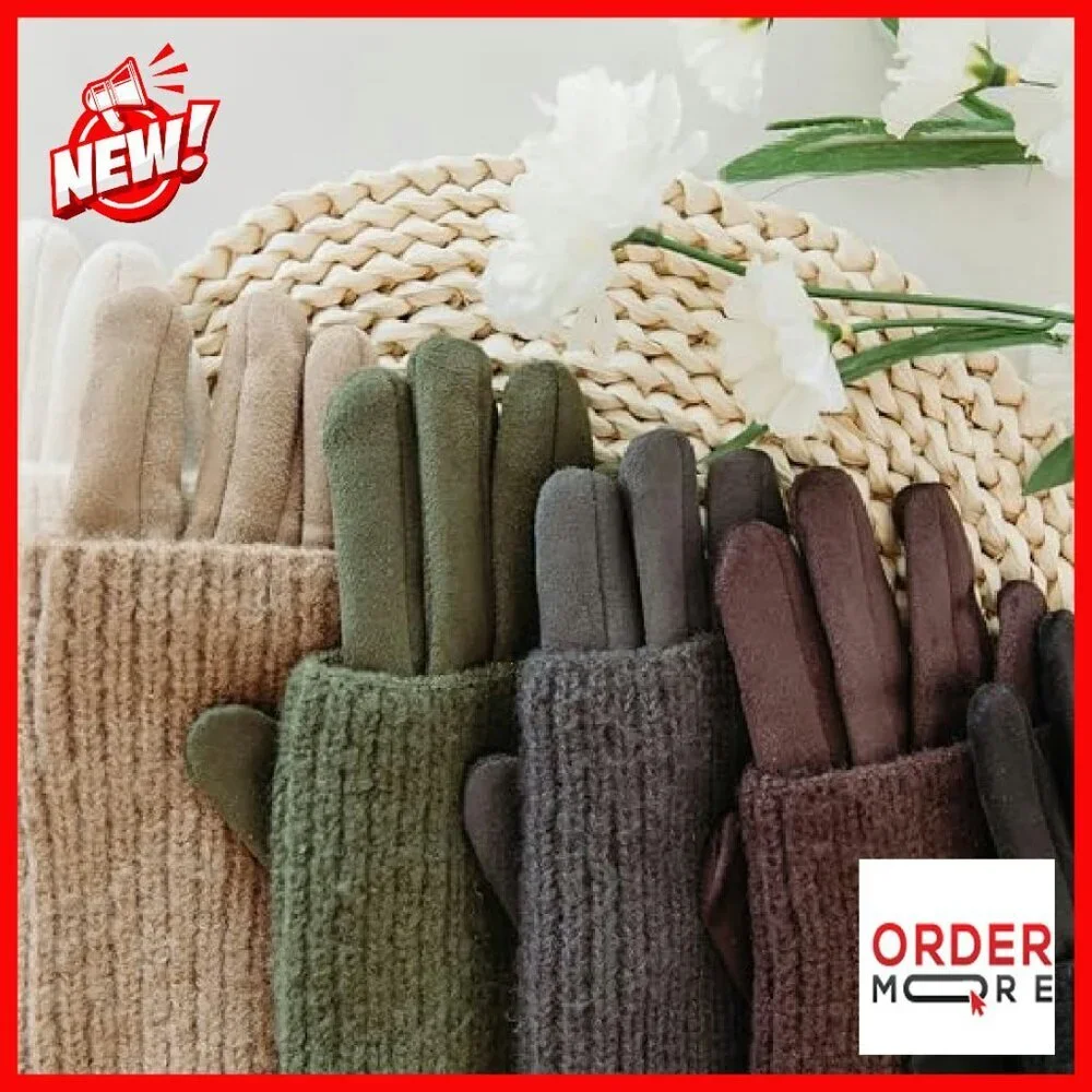 Faux Suede Gloves with Removable Knit Wrist Warmers, Cold Weather